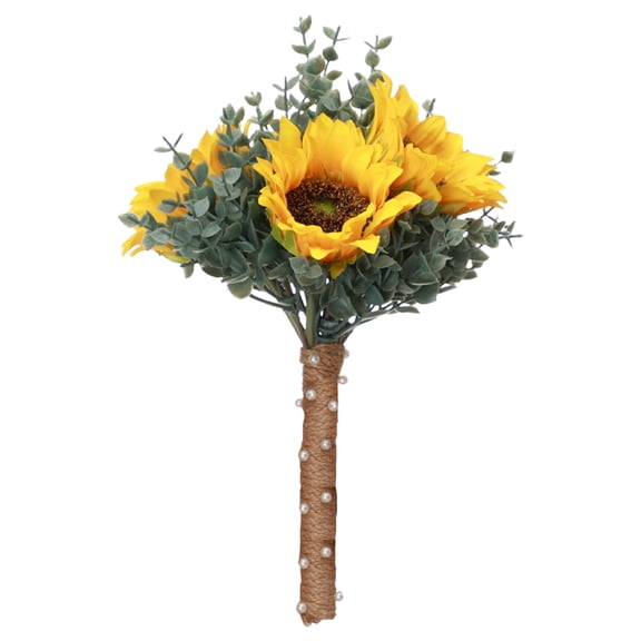 Garloy Artificial Sunflower Bridal Wedding Bouquet,Faux Bride Bridesmaid Holding Bouquet,Sunflower Bouquet,Romantic Bouquet For Wedding Ceremony Valentines Day Confession Photo Props,1 Pack,11.8"
