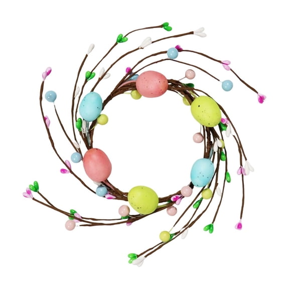 Garloy Easter Egg Candle Rings Holder Mini Wreaths Pink Blue Eggs and Berry Candle Holder Rings Spring Egg and Pastel Berry Candle Rings for Easter Table Centerpieces Door Handle Decoration 1PC 7.8"