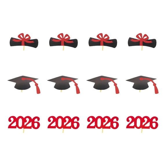 Garloy Graduation Cake Decorations 2026,Prom 2026 Cupcake Toppers,Graduation Decorations For 2026,2026 Graduation Theme Cupcake Toppers,Graduation Cupcake Toppers,2026 Mini Cake Decorations,Red