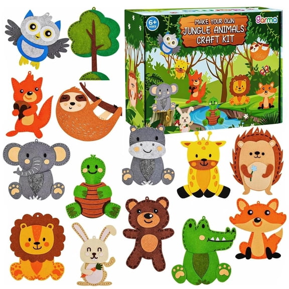 Garma Animal Sewing Kit for Kids - 14 in 1 Kids Sewing Crafts Kit for Beginners - Mini Sewing Kits for Kid 5-8 8-12 - Easy Sew Your Own Felt Animals DIY Craft Set for Boys & Girls Birthday