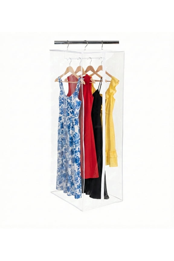 Garment Bag - Clear Hanging Closet Organizer - Durable Zippered Cover with Rod Protects Dresses, Suits, and Jackets from Dust and Moist, 60" H