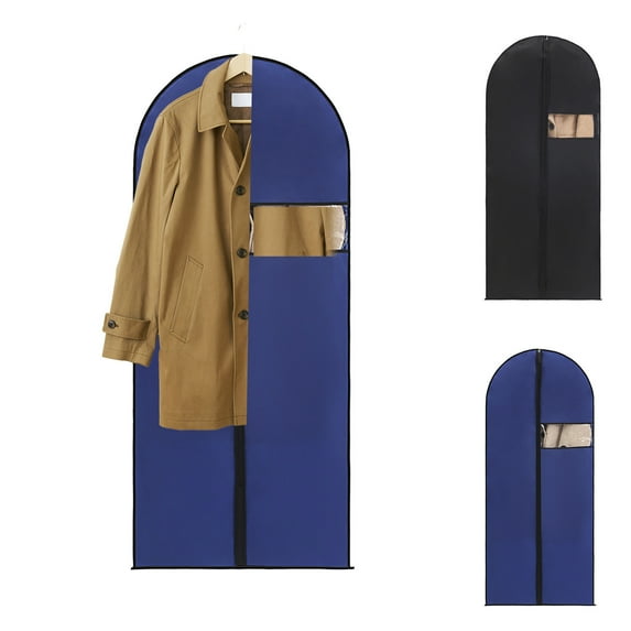 Garment Bag for Closet & Travel | Foldable Suit Cover with Clear Window | Polyester | Fits Suits, Dresses, Coats, Shirts | Blue Black | Dustproof | 23.62x39.37in | 1 Pack