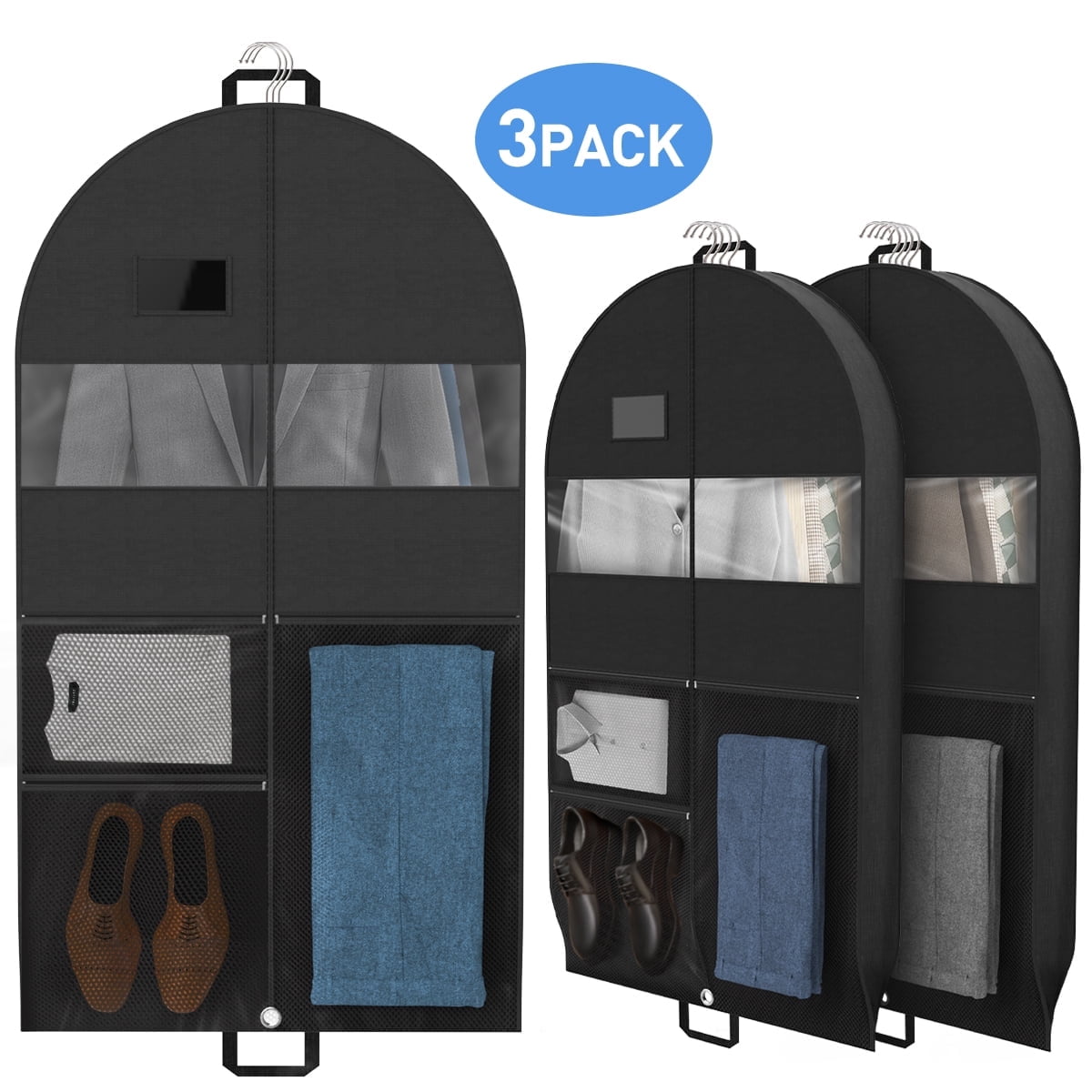 SEHXIM 43" Travel Garment Bag - Suit Bag With Clear Window & Pockets, Foldable Hanging Clothes Cover For Storage