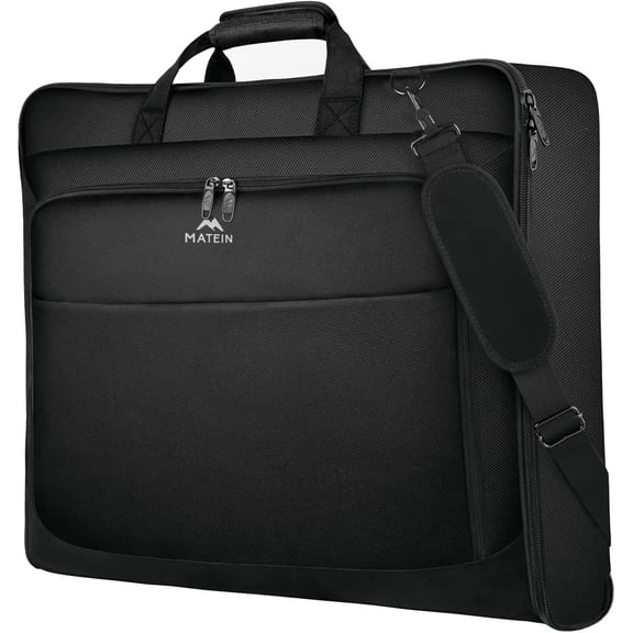 Garment Bag for Travel, Large Carry on Garment Bags with Strap for Business, Waterproof Hanging Suit Luggage Bag for Men Women, Wrinkle Free Suitcase Cover for Shirts Dresses Coats, Black