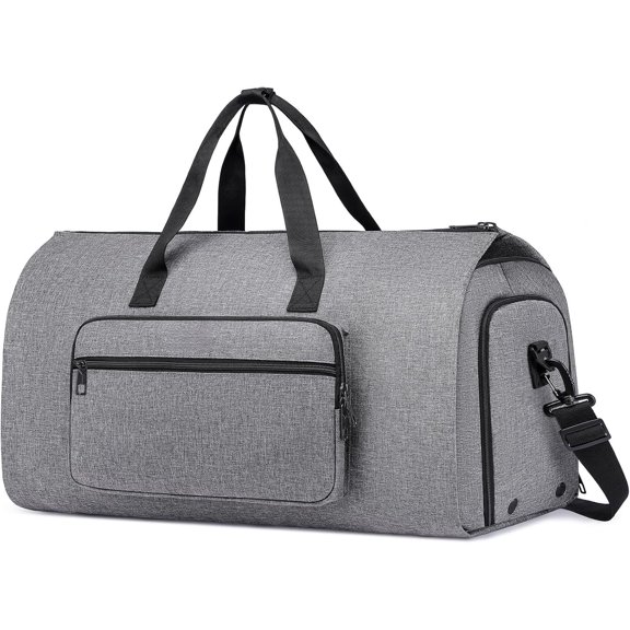Garment Bag for Travel, Large Convertible Carry Garment Duffel Bag for Men Women with Shoe Compartment, 2 in 1 Dress Suitcase Suit Travel Bags, Grey