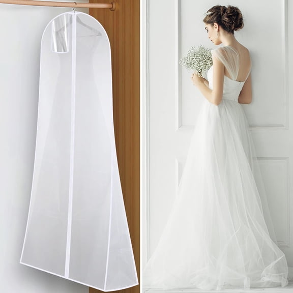 Garment Bag Wedding Dress Cover Protective Cover for Bridal Gowns Evening Dresses Suits Coats Breathable (183 x 60cm, White)