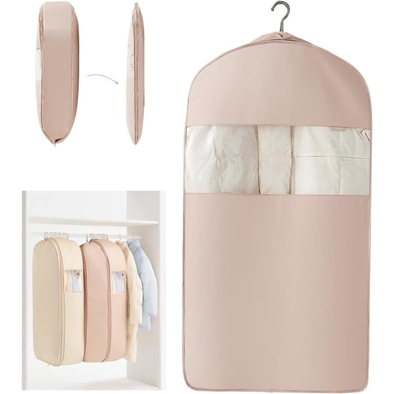 Garment Bag for  Clothes, Space Saving  Clothes Cover with Self-Compression Zipper, Visible Closet Organizer for Closet Storage