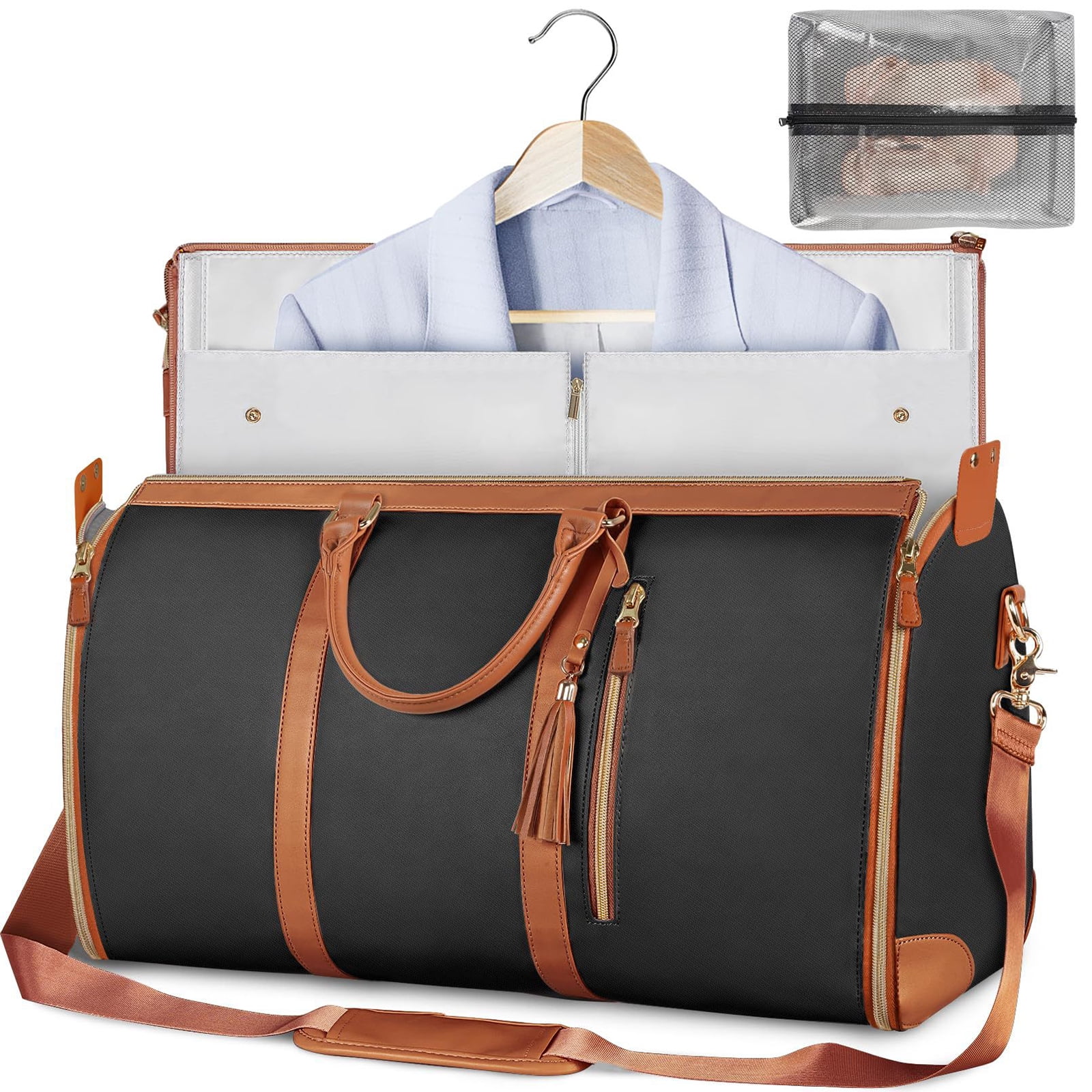 Garment Bag with Shoulder Strap PU Folding Suit Bag for Man Women Travel Bag Suitcase Waterproof Luggage Bag Organizers