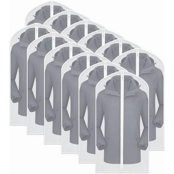 Garment Bags for Hanging Clothes, 12 PCs Clear Garment Bag, Plastic Dustproof Suit Bag, Coat Protector Zippered Garment Covers for Closet Storage and Travel 24'' x 40''/12 Pack