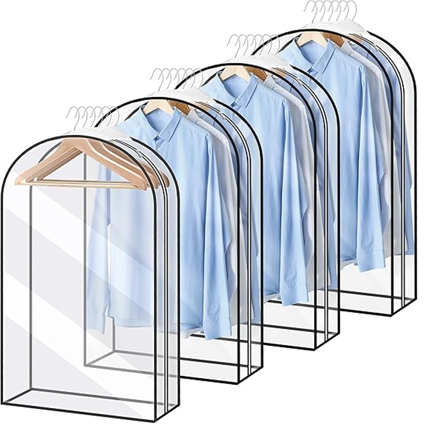 Garment Bags for Hanging Clothes, 4PCS 40" Transparent Waterproof Dustproof Storage for Closet Cloth Cover Washable Clear Reusable Garment Bags Covers for Coats, Dresses, Jackets
