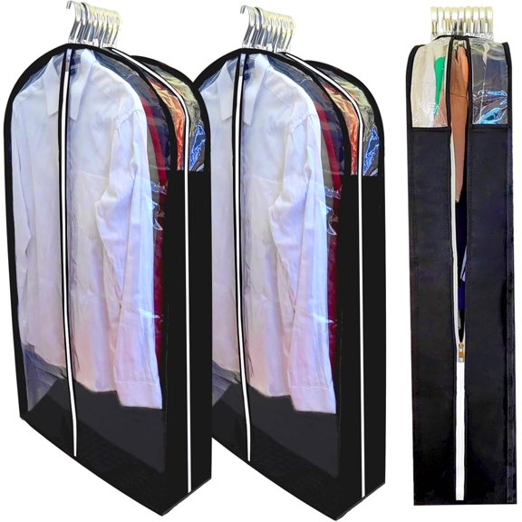 Garment Bags for Hanging Clothes with 6.3" Gusset, 40" Suit Bags for Closet Storage, Clear Dust Proof Suits Covers and Side Zipper Protector for Jacket, Coat, Sweater, Shirts, 3 Packs