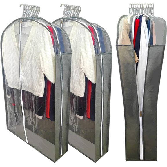 Garment Bags for Hanging Clothes with 6.3" Gusset, 40" Suit Bags for Closet Storage, Clear Suits Covers and Side Zipper Protector for Jacket, Coat, Sweater, Shirts, Clothing, Grey/3 Packs