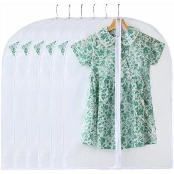 Garment Bags for Hanging Clothes, 6 PCs All Clear Garment Bag, Plastic Dustproof Suit Bag, Coat Protector Zippered Garment Covers for Closet Storage and Travel - 24'' x 32''/6 Pack