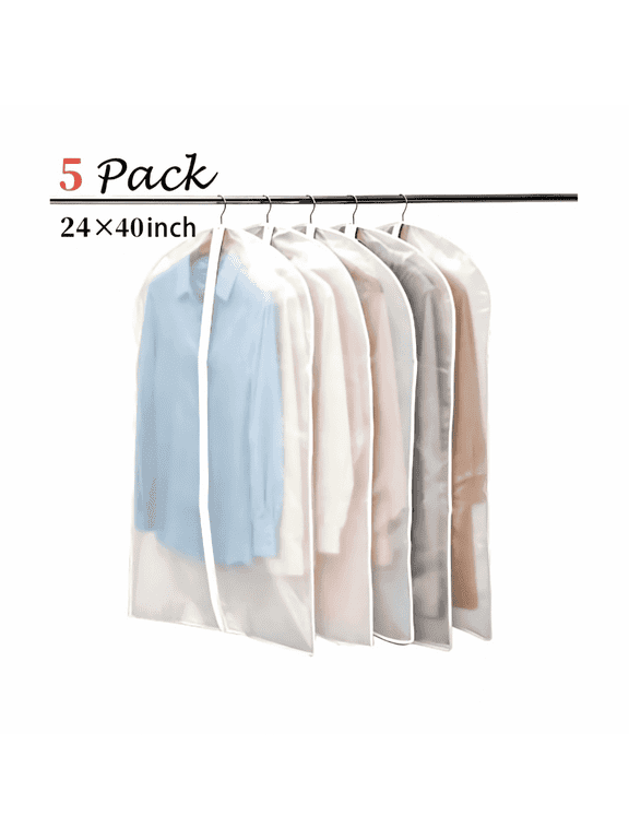 Garment Bags for Hanging Clothes, 5 PCS 24'' x 40''Clear Garment Bag, Coat Protector Zippered Garment Covers for Closet Storage and Travel.
