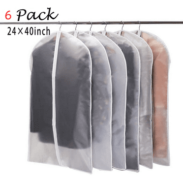 Garment Bags for Hanging Clothes, 6 PCs Clear Garment Bag, Plastic Dustproof Suit Bag, Coat Protector Zippered Garment Covers for Closet Storage and Travel 24'' x 40''/6 Pack