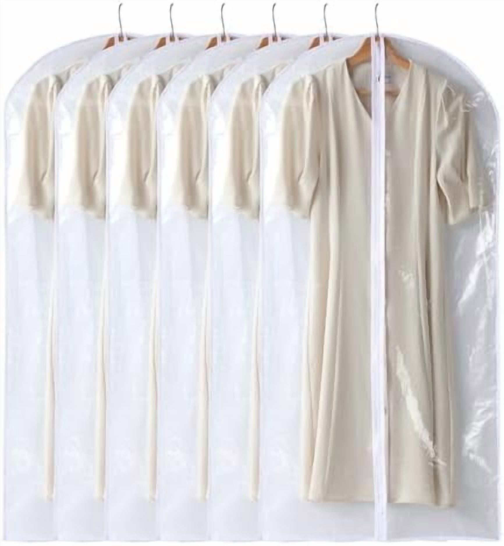 Garment Bags for Hanging Clothes, 6 PCs All Clear Garment Bag, Plastic Dustproof Suit Bag, Coat Protector Zippered Garment Covers for Closet Storage and Travel - 24'' x 48''/6 Pack