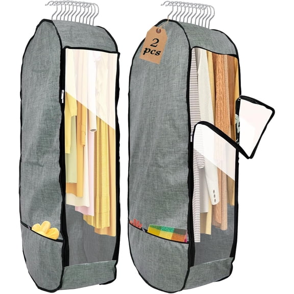 Garment Bags for Hanging Clothes, Large Breathable Garment Bag for Closet Storage with Gusseted, Clear Clothing Storage Cover for Dress Sweater with Double Zipper, Grey