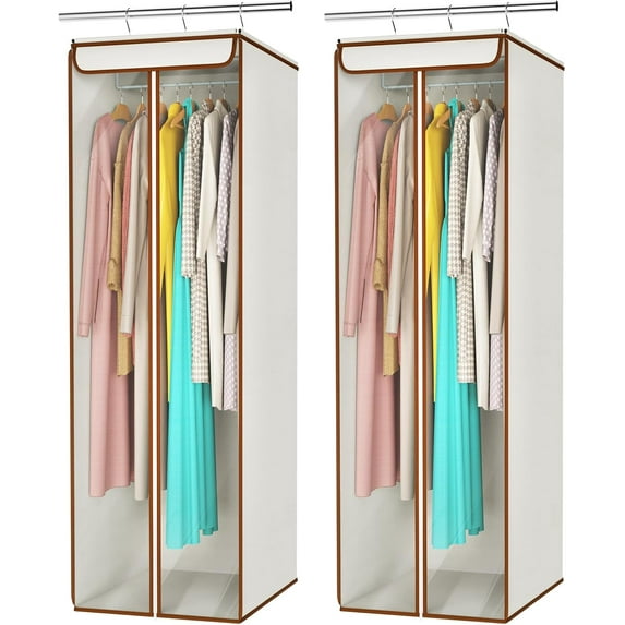 Garment Bags for Hanging Clothes, Large Clothes Storage Bags Closet Organizer with Clear Window, Premium Hanging Garment Storage Bag for Suits, Coats, Dresses, 54", 2 Pack (Beige)