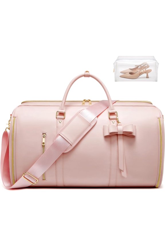 Garment Bags for Travel, Convertible Suit Travel Bag for Women, Fashion & Cute Carry  Garment Bag w/Shoes Pouch, 2 in 1 Foldable PU Leather  Duffle Bag, Single-Zipper Design,