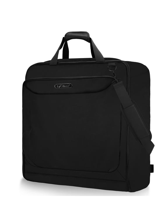 Garment Bags for Travel, Lychee Large Foldable Carry On Garment Bags with Shoulder Strap for Men Women, Business Luggage Suits Case Bag for Hanging Clothes, Black