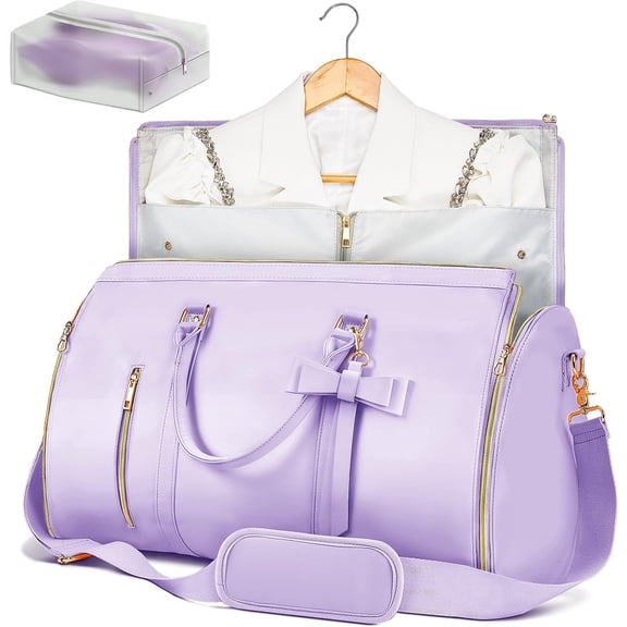Garment Bags for Travel for Women, Stylish Garment Duffle Bag, Convertible & Foldable 2 in 1 PU Suit Bag For Hanging Clothes, Business Trip Bag With Toiletry Pocket & Shoes Compartment, Purple