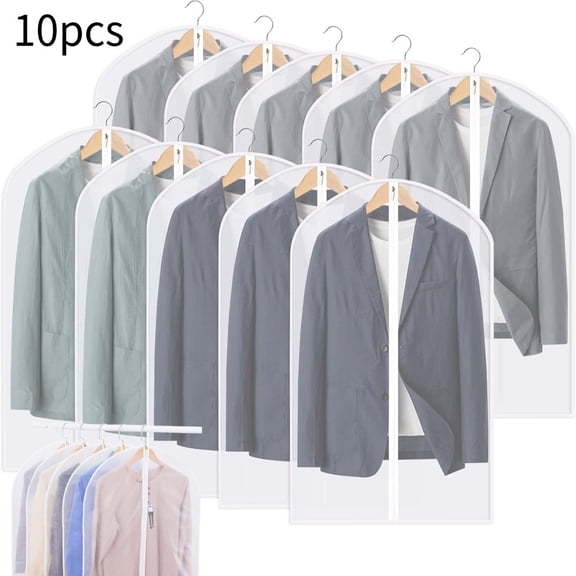 Garment Bags for Hanging Clothes, 10 Pack 40" Clear Plastic Suit Bags with Zipper, Dustproof Clothing Protectors for Coats, Jackets and Shirts