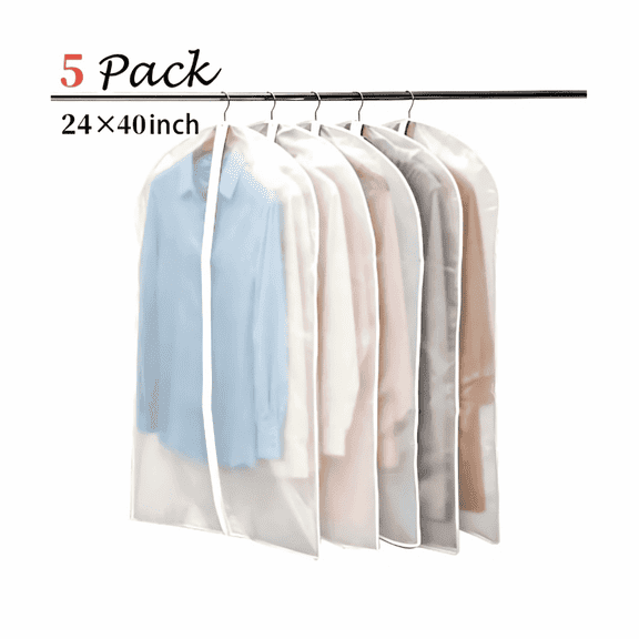 Garment Bags for Hanging Clothes, 5 PCS 24'' x 40''Clear Garment Bag, Coat Protector Zippered Garment Covers for Closet Storage and Travel.