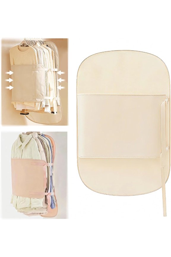 Garment Bags for Hanging Clothes Space Saving Hangers Bag Reusable Compression Storage Bag Lightweight Compression Storage Board Beige