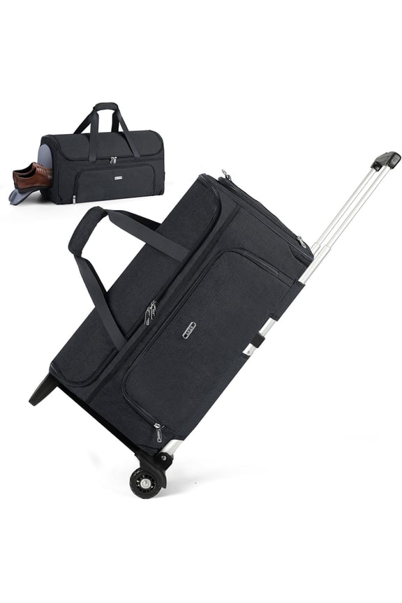 Garment Bags with Wheels, Garment Convertible Weekender Bags, Large Carry Garment Bags for Travel, Duffle Bag Garment Bag (Black, Medium)