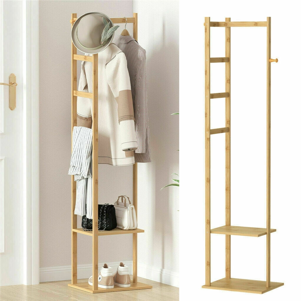 Garment Coat Clothes Stand Rack Hat Shoe Wooden Hanger Holder Shelf