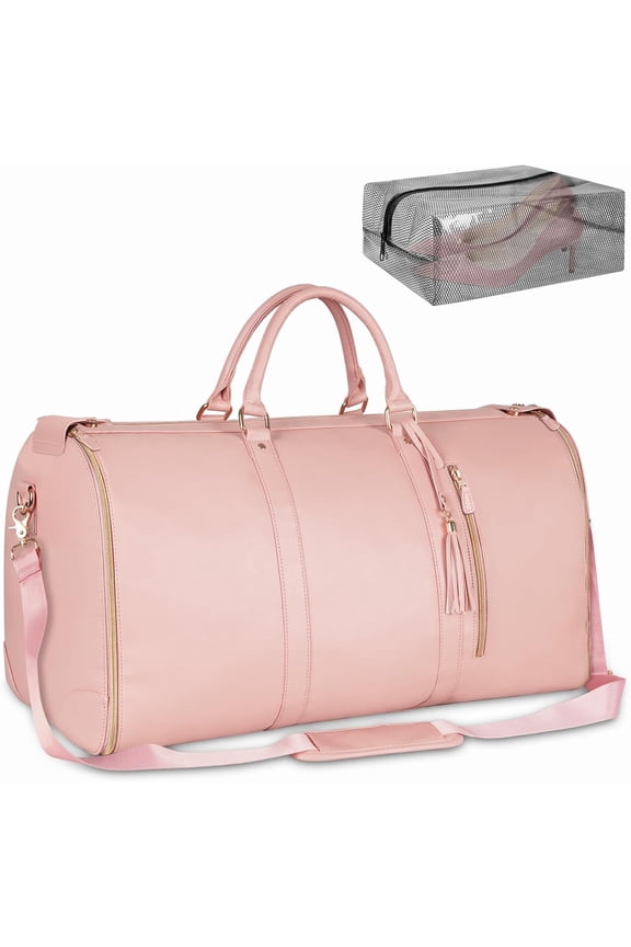Garment Duffle Bags for Travel, Convertible Carry  Garment Bag for Women, Large PU Leather Foldable Travel Bag with Shoe Pouch, 2 in 1  Suitcase Dress Suit Travel Bags,