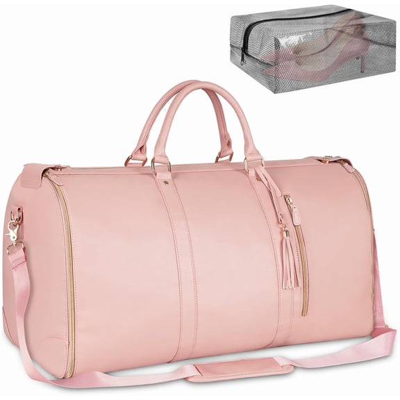 Garment Duffle Bags for Travel, Convertible Carry Garment Bag for Women, Large PU Leather Foldable Travel Bag with Shoe Pouch, 2 in 1 Suitcase Dress Suit Travel Bags,