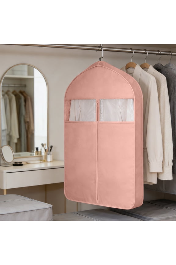 Garment Dust Cover Bag, 35x24x4in Clear Window Clothes Protector, Breathable Hanging Suit Bag, Dustproof Storage Bag for Wardrobe, Travel, Coat, Jacket, Shirt & Hanging Clothing Use, Pink