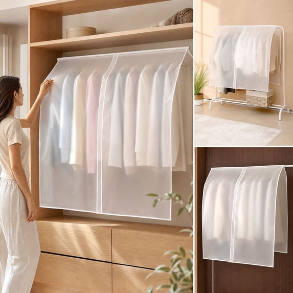 Garment Protector Dust Cover for Hanging Clothes, 1-Pack Plastic Suit Storage Bag with Zipper for Wardrobe, Closet Organization for Coats, Dresses, Jackets, Home Use