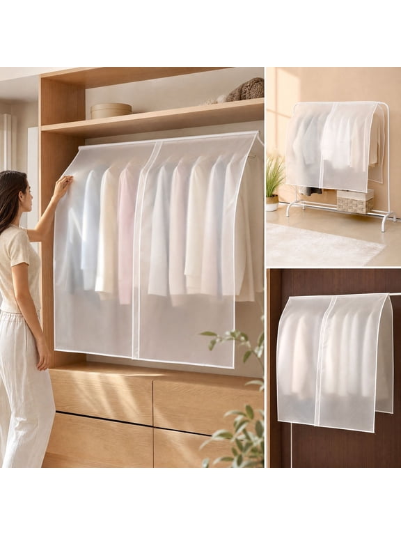Garment Protector Dust Cover for Hanging Clothes, 1-Pack Plastic Suit Storage Bag with Zipper for Wardrobe, Closet Organization for Coats, Dresses, Jackets, Home Use