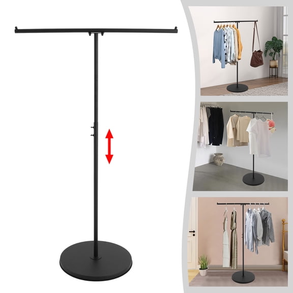 Garment Rack with Adjustable Height 3.28-4.92 ft, Heavy Duty Clothing Display Stand 55 lbs Capacity Steel T-Shape Rack with Non-Slip Base for Boutique, Retail Store, Home, Apartment, Black