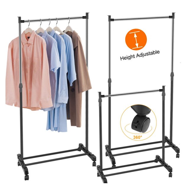 Garment Rack Clothes Hanger Rolling Collapsible Clothing Shelf Height