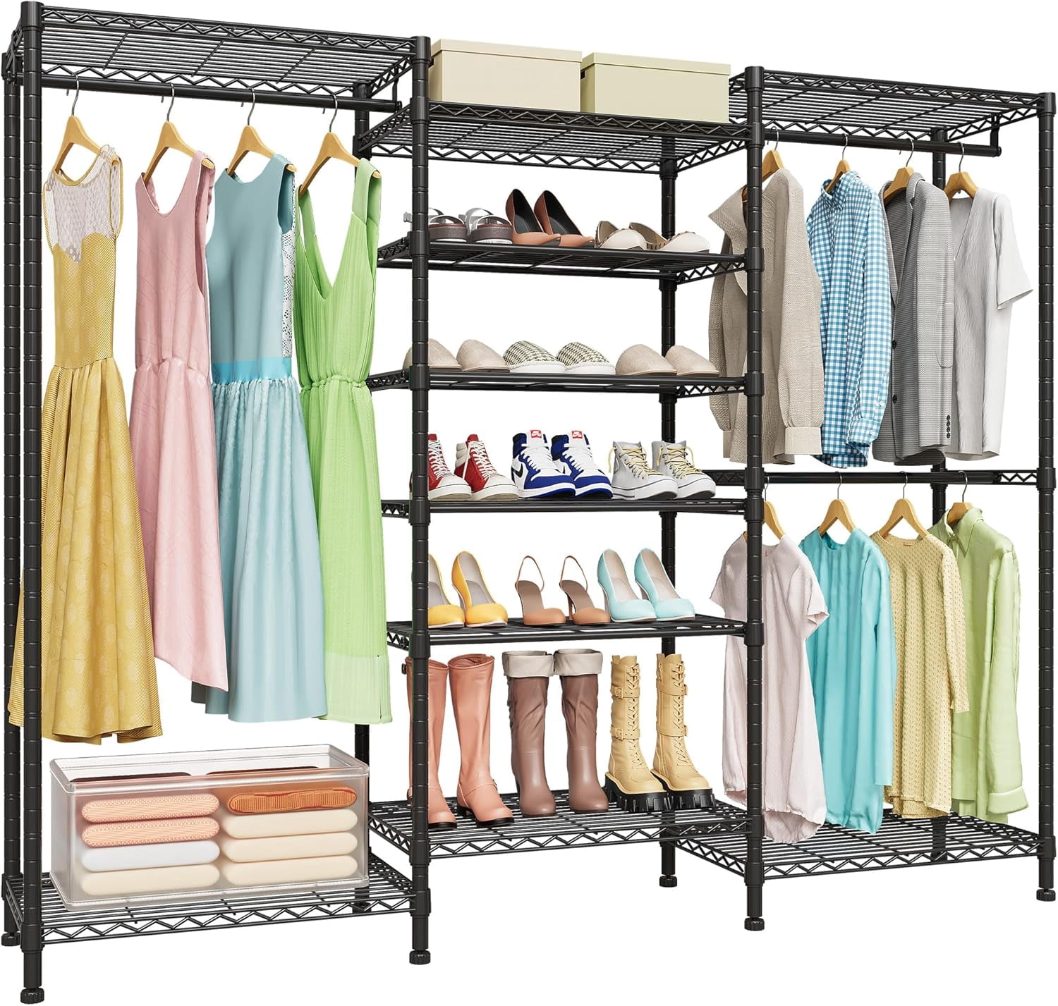 Storage Rack For Closet Garment Rack with Cover Portable Closet for Hanging Clos Heavy Duty ...