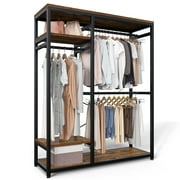 Garment Rack Freestanding Closet Organizer,Heavy-duty Wardrobe Closet with Shelves for Storage,Metal Clothing Rack for Bedroom
