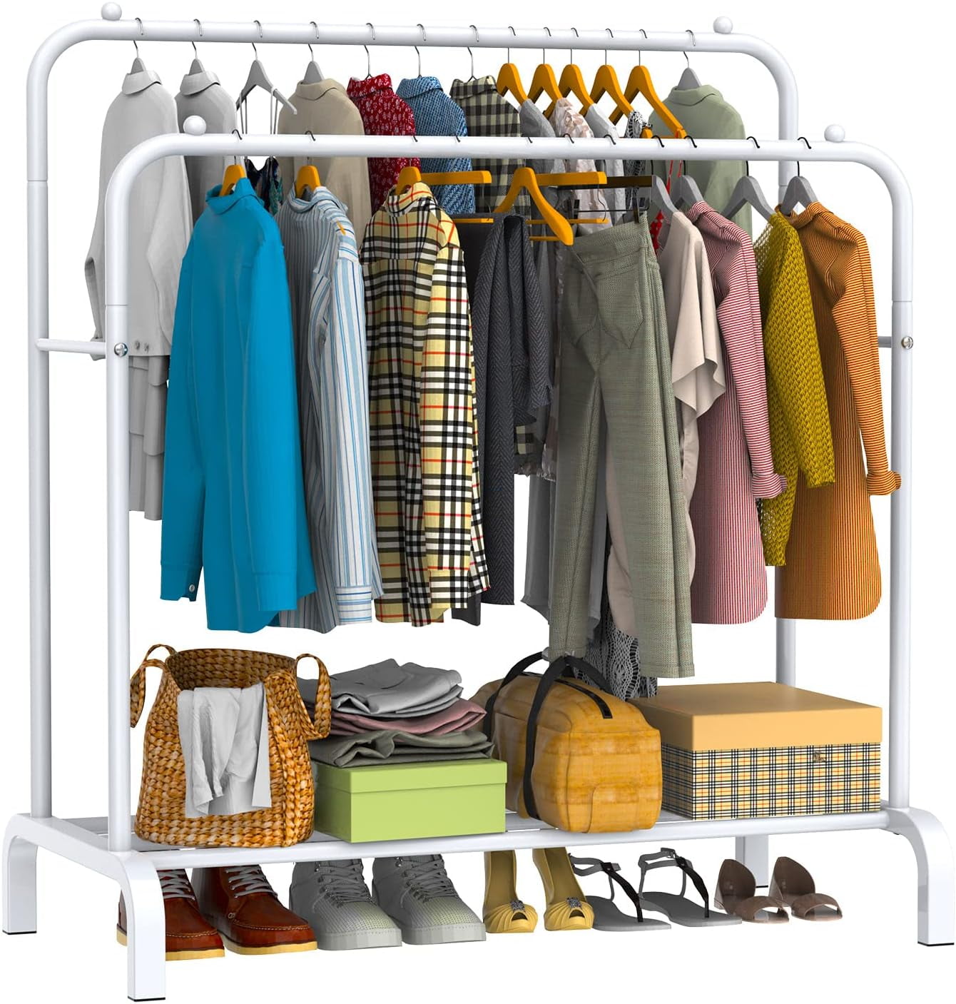 Garment Rack Freestanding Hanger Double Rods Multifunctional Bedroom