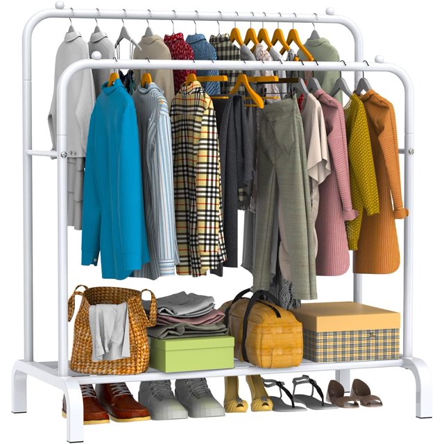 Garment Rack Freestanding Hanger Double Rods Multifunctional Bedroom