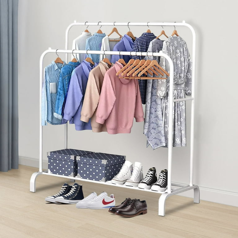 Double rod portable clothing hanging garment rack sale