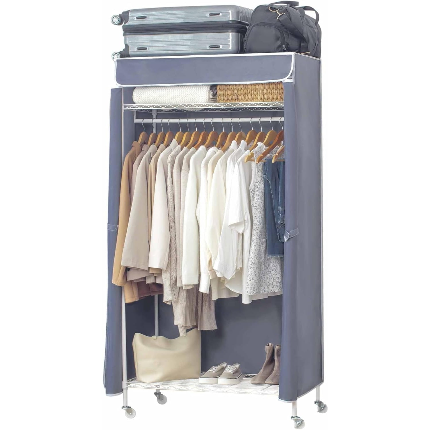 Garment Rack Heavy Duty Clothes Rack with Cover, Freestanding Wire ...