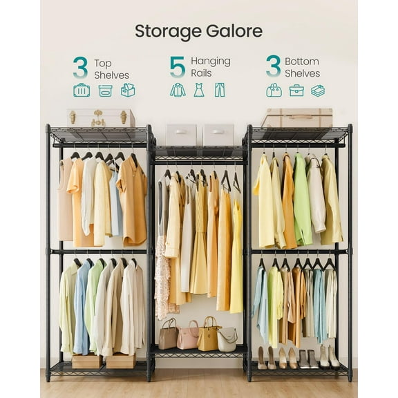 Garment Rack, Heavy-Duty Clothes Rack, Portable Closet Rack, 68.7-Inch Wide Clothing Rack Ink Black