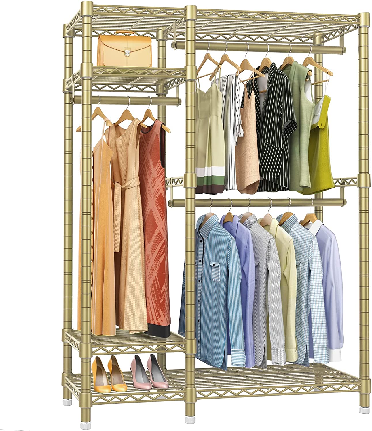 Garment Rack Heavy Duty Metal Clothing Rack, 4 Tiers Wire Shelving
