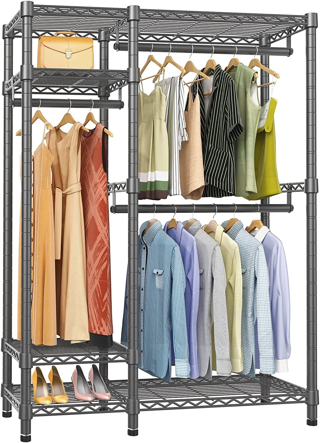 Garment Rack Heavy Duty Metal Clothing Rack, 4 Tiers Wire Shelving