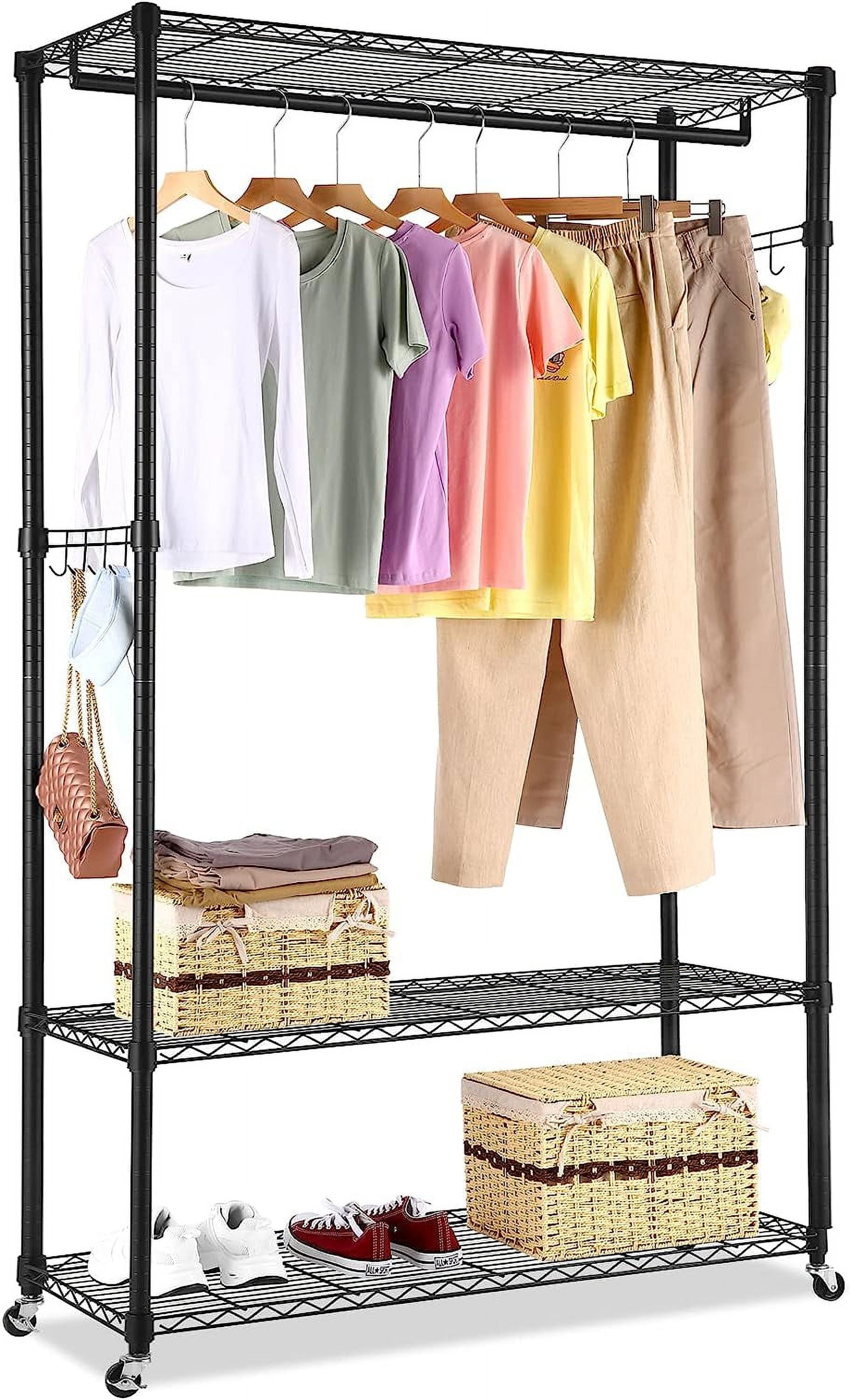 Garment Rack with 3 Tier Wire Adjustable Shelves Rolling Clothes Rack