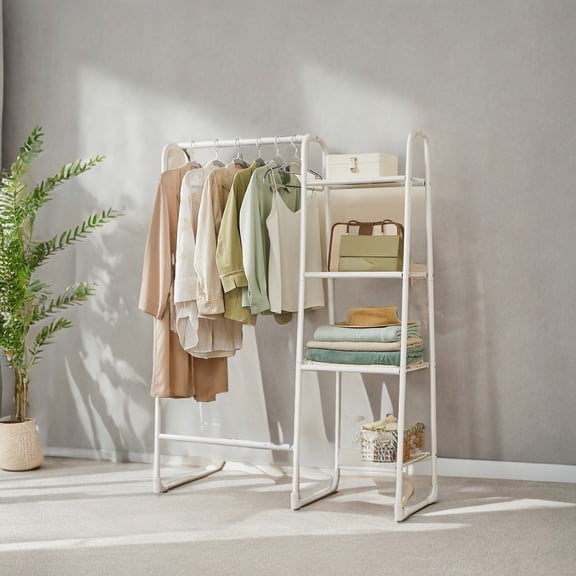 Garment Rack with 5 Storage Shelves and Clothes Rail, Multifunctional Metal Frame Clothes Rack for Entrance, Bedroom, and Living Room