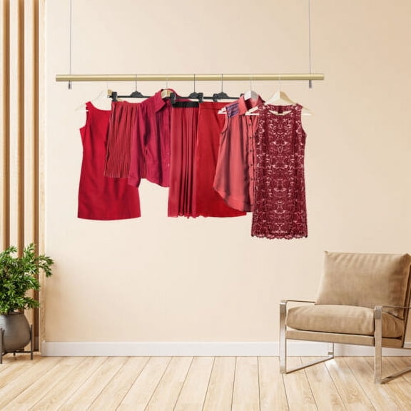 Garment Rail Dress Hanging Rod Metal Clothing Hanger + Adjustable Chain 240cm
