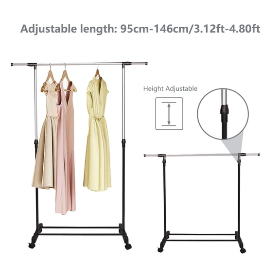 Garment Storage Rack Height Adjustable Clothes Laundry Drying Rack with Wheels